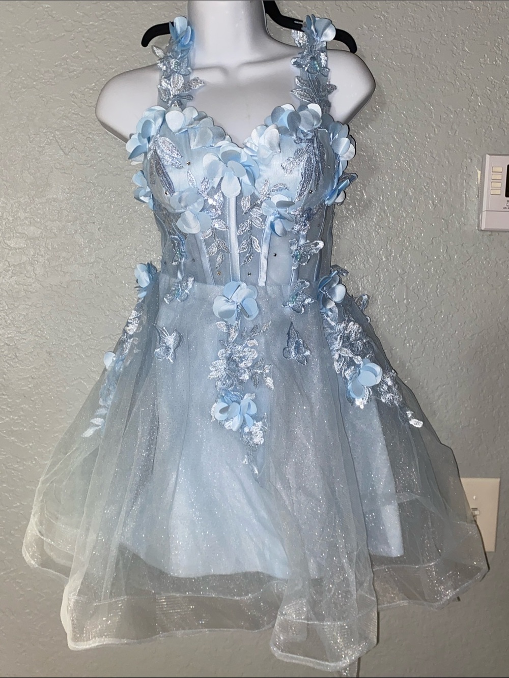 Light Blue Floral Appliqué Tulle Party Dress size 0